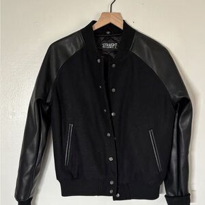 Straight to Hell Bomber with Faux Leather Sleeves